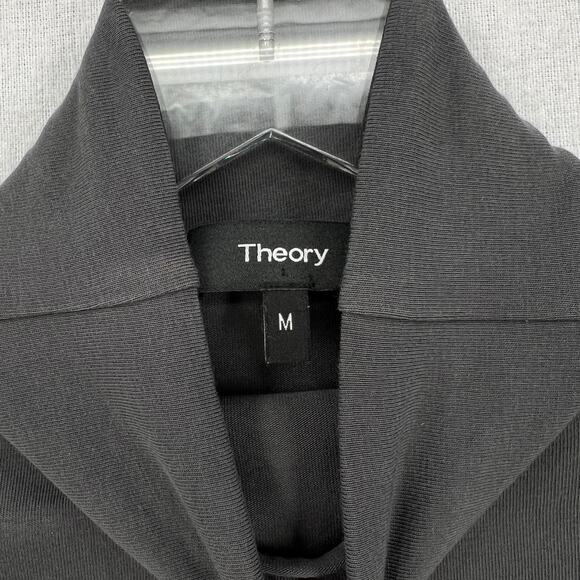 THEORY Slim Turtleneck Top Womens Medium Charcoal Gray Pima Cotton Knit Jersey - Picture 11 of 16